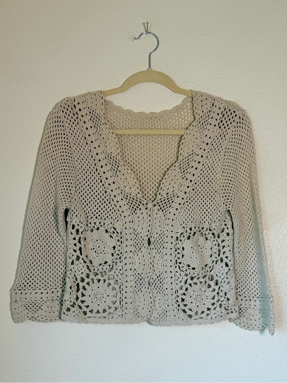 Open-Knit Crochet Cardigan Sweater,
Size Medium